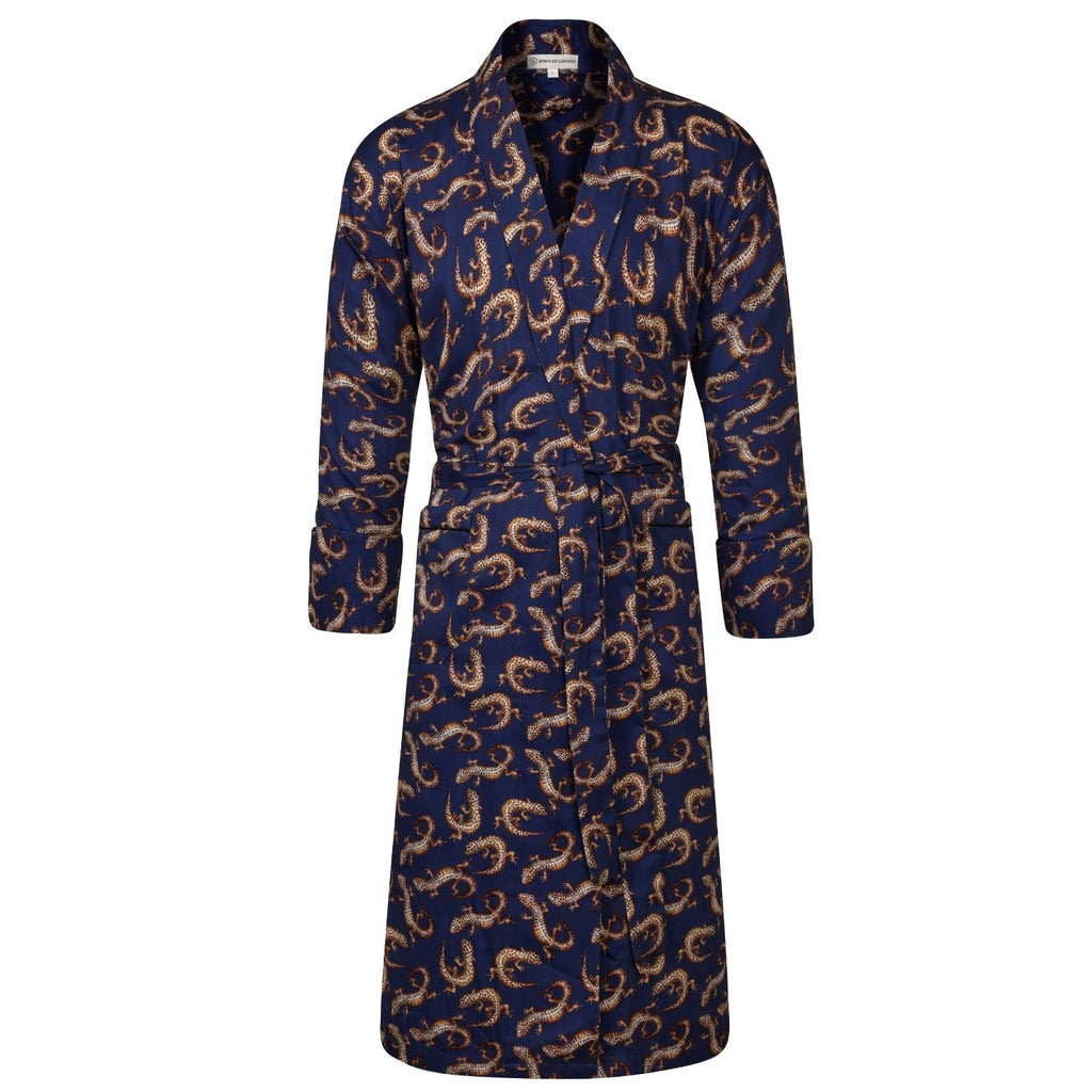 Lightweight Men's Robe front - Gekko Navy | Bown of London