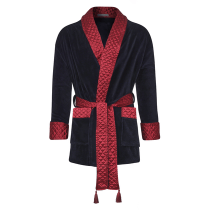 Cliveden men's smoking jacket in navy – velvet smoking robe for men