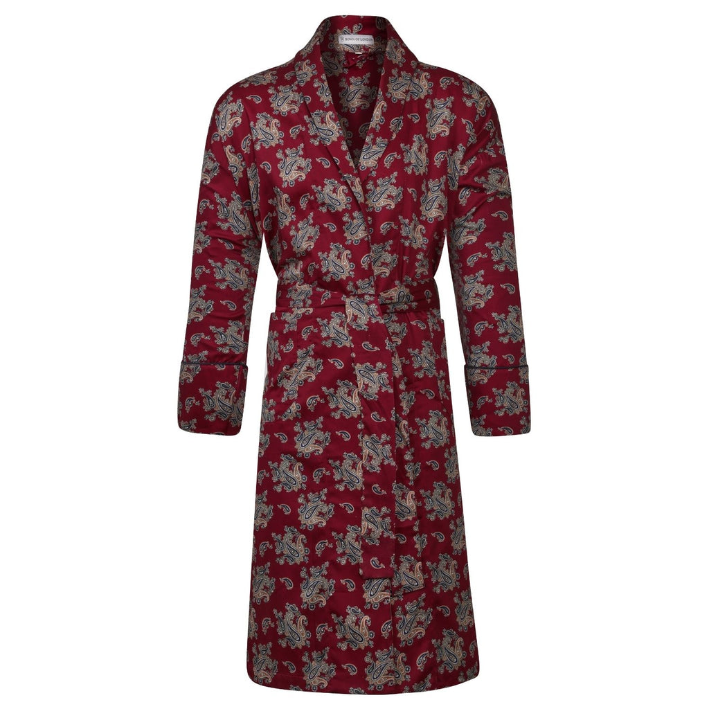 Lightweight Men's Robe front - Gatsby Paisley Wine | Bown of London