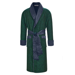 Connaught Long Velvet Smoking Jacket Robe in Green