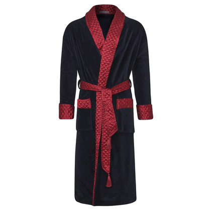 Mayfair men's smoking jacket in navy – long velvet smoking robe for men