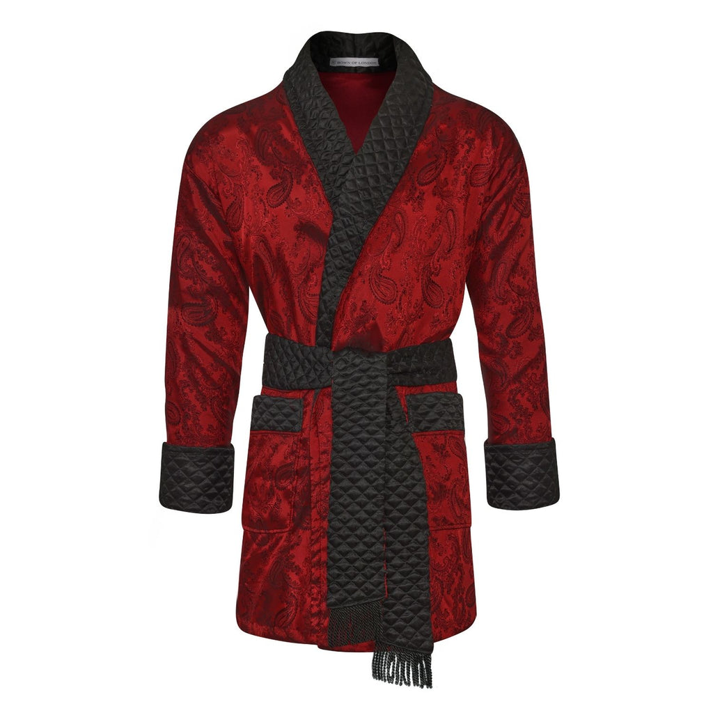 Clarke  Men's Short Smoking Jacket front - Claret | Bown of London