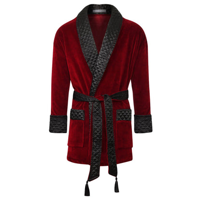 Belgravia men's smoking jacket in red – velvet smoking robe for men