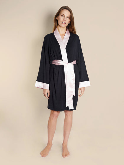 Lightweight Short Bathrobe - Persephone - View 2 - Bown of London