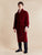 Donington Luxury Cotton Long Velvet Smoking Jacket in Burgundy - model photo front | Bown of London