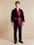 Cliveden Short Velvet Navy Smoking Jacket with Burgundy Piping - model photo front | Bown of London