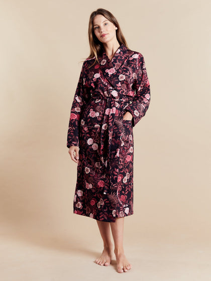 Lightweight Women's Bathrobe model photo front - Bengal Rose | Bown of London