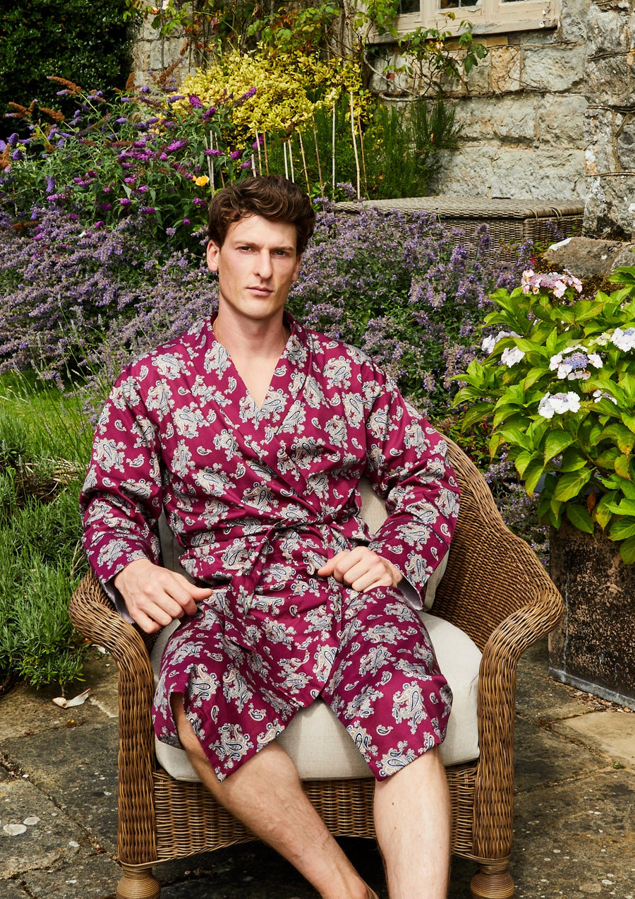 Lightweight Men's Robe - Gatsby Paisley Wine