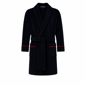 Rockefeller Luxury Cotton Short Velvet Smoking Jacket in Navy