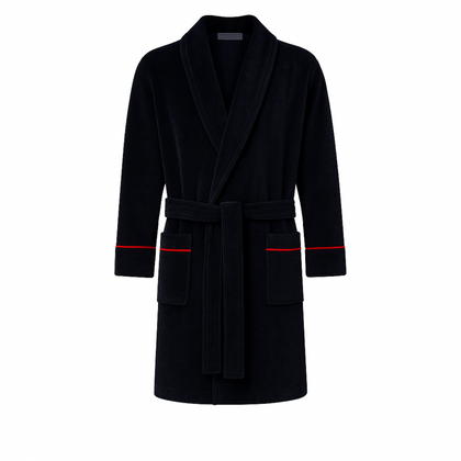 Rockefeller Luxury Cotton Short Velvet Smoking Jacket in Navy - Bown of London