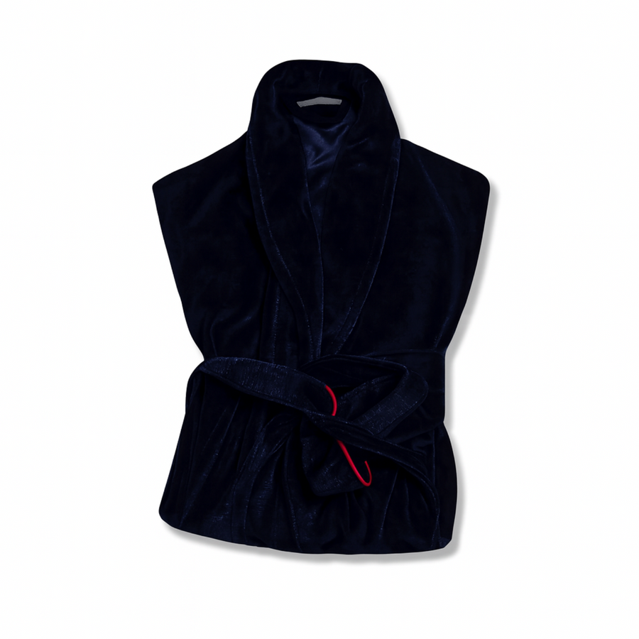 Carnegie Luxury Cotton Long Velvet Smoking Jacket in Navy - View 5 - Bown of London