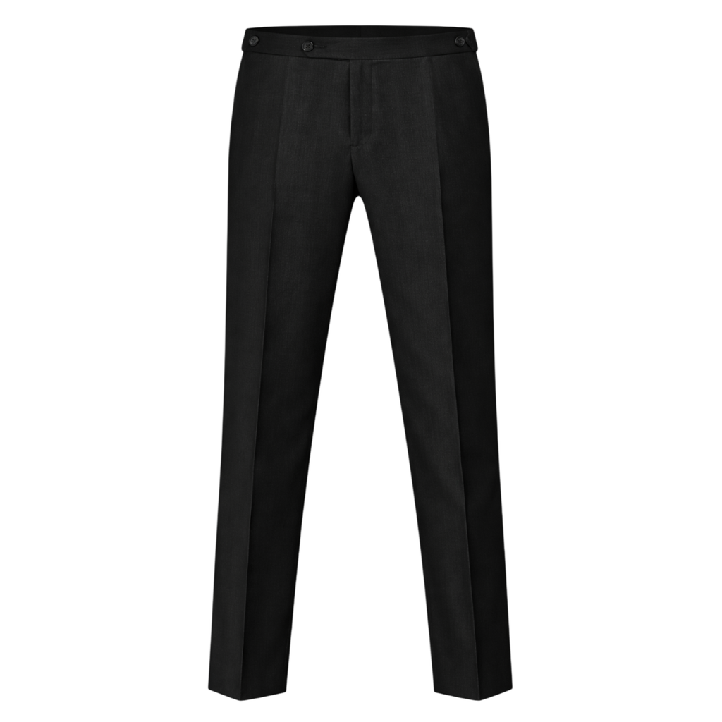 Mens wool rich black trouser with satin stripe