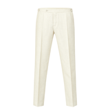 Mens wool rich white trouser with satin stripe