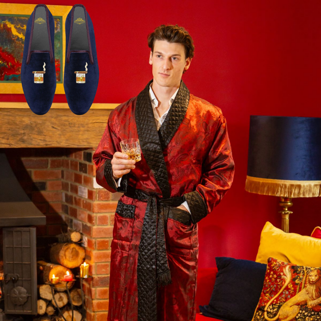 Gable Smoking Jacket & Cigar Velvet Loafers