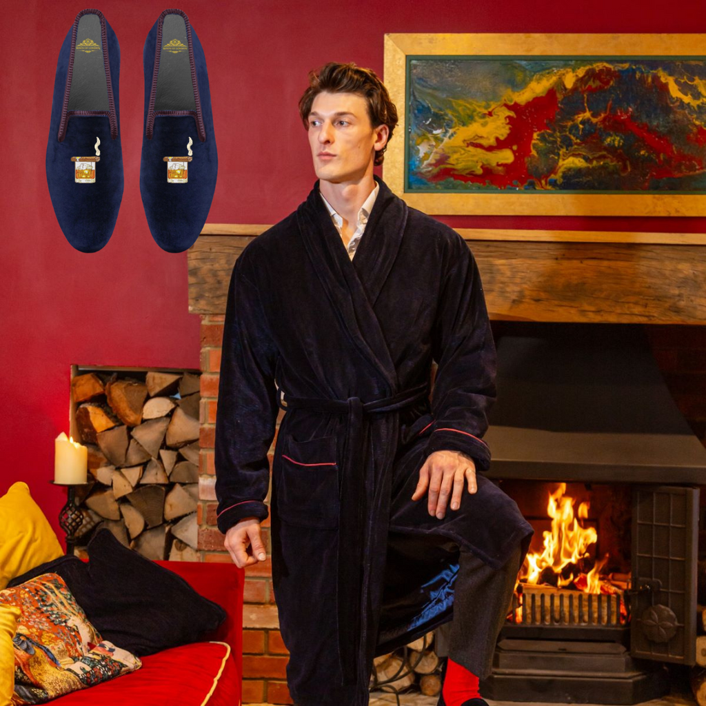 Carnegie Smoking Jacket & Cigar Velvet Loafers