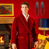 Short Burgundy Smoking Jacket & Burgundy Velvet Loafer