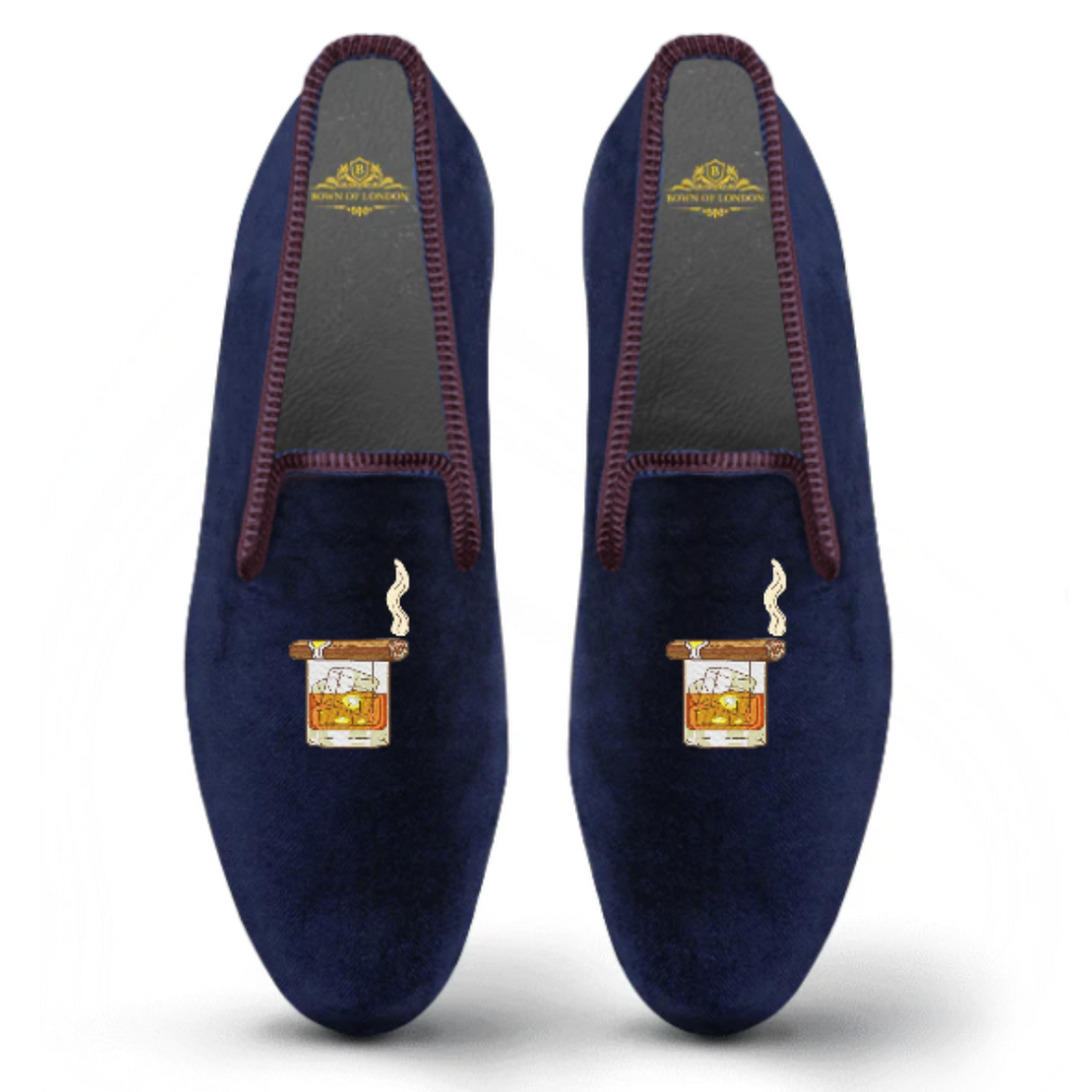 Velvet Loafer/Slipper Cigar On Whiskey Glass