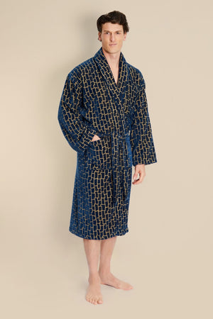 Agean Men's Patterned Bathrobe - Model Front | Bown of London