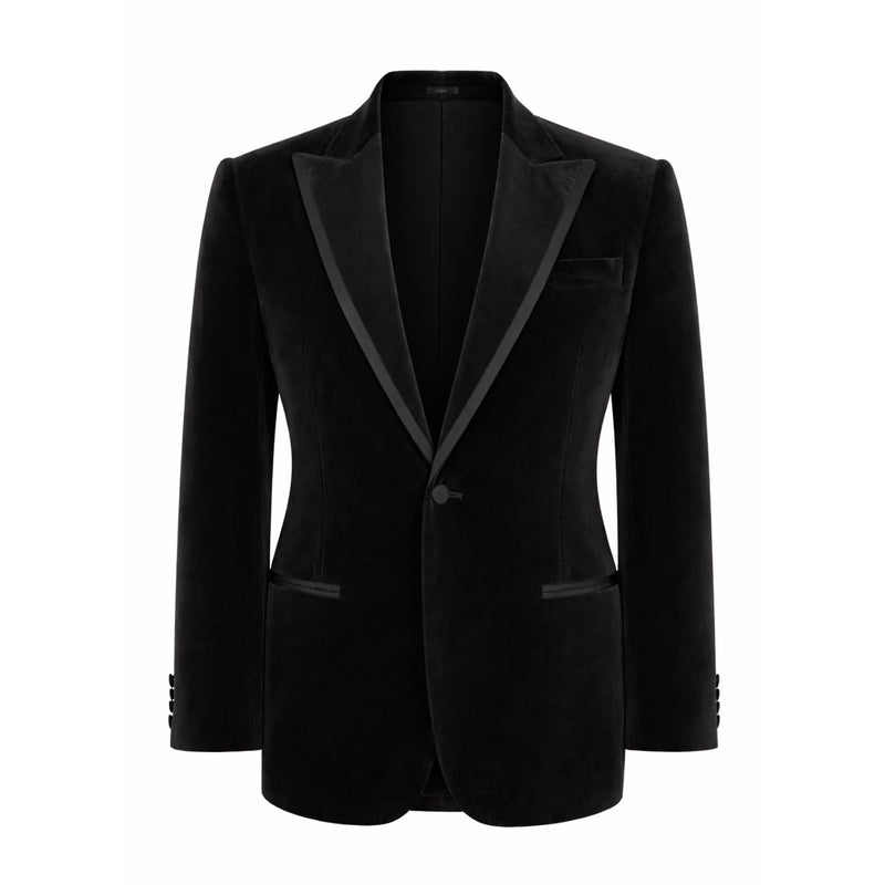 Black tuxedo jacket on a white background