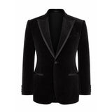 Made to measure Men's Single Breasted Black Velvet Jacket with Satin Piping