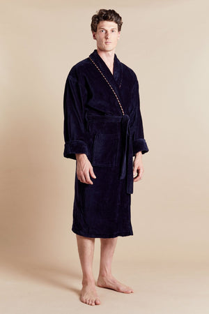 Earl Navy Men's Heavyweight Bathrobe - Model Front | Bown of London