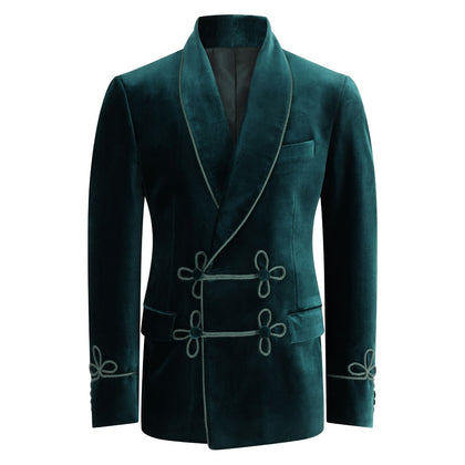 Made to Measure Double Breasted Mens Italian Velvet Smoking Jacket - Green - Bown of London