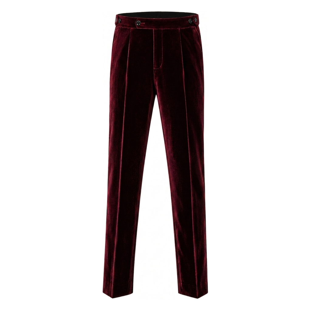 Men's Italian velvet maroon trousers - front view