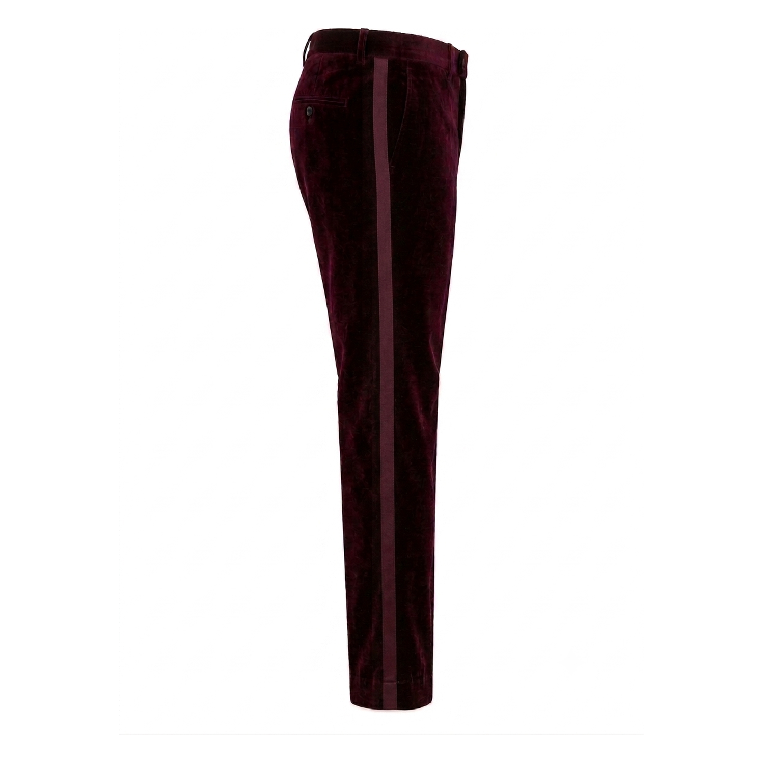 Men's Italian velvet maroon trousers - side view