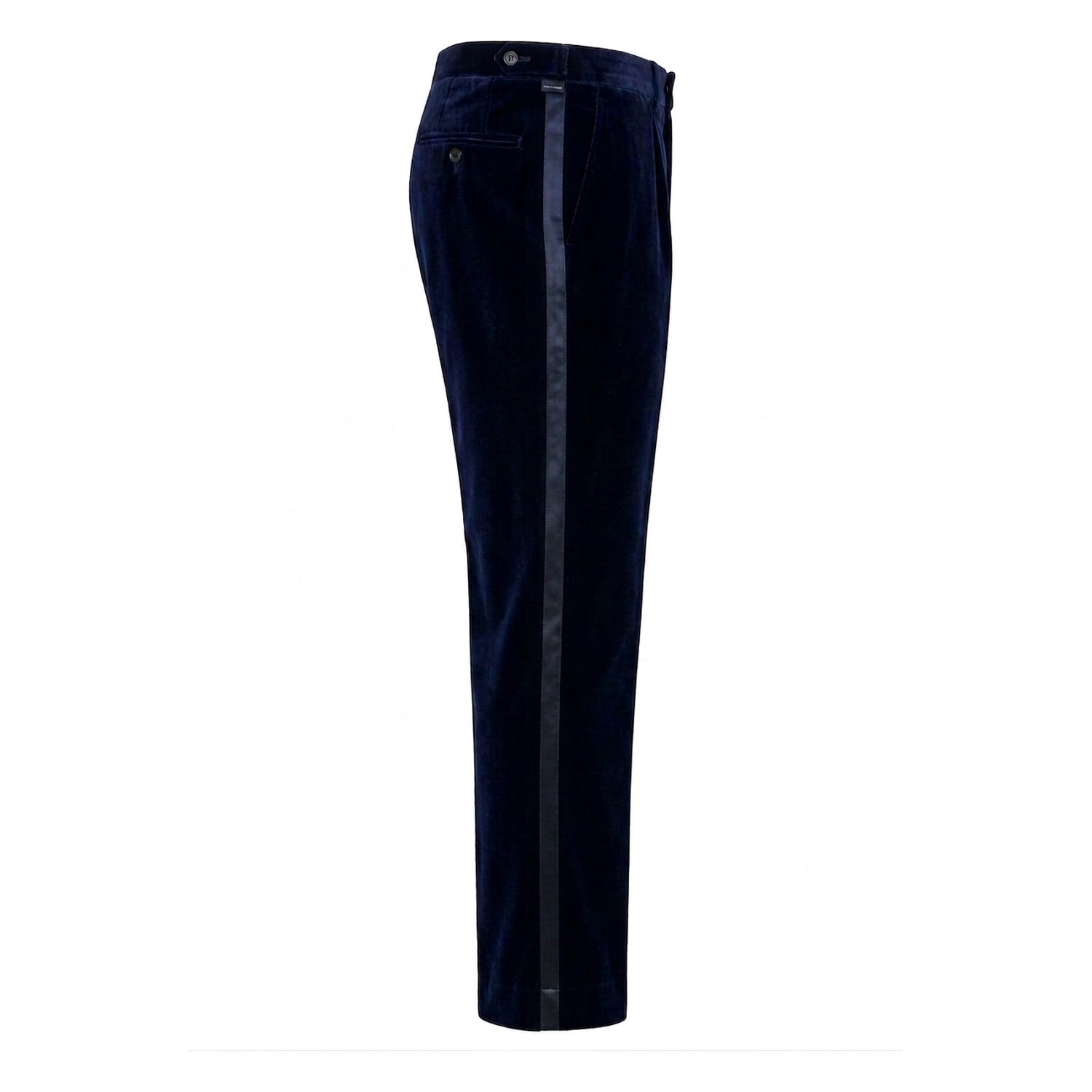 Men's Italian velvet navy trousers - side view