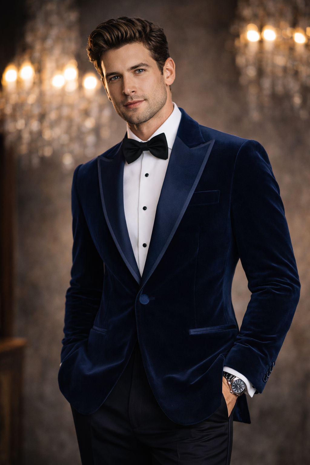 Made to measure Men's Single Breasted Light Navy Velvet Jacket