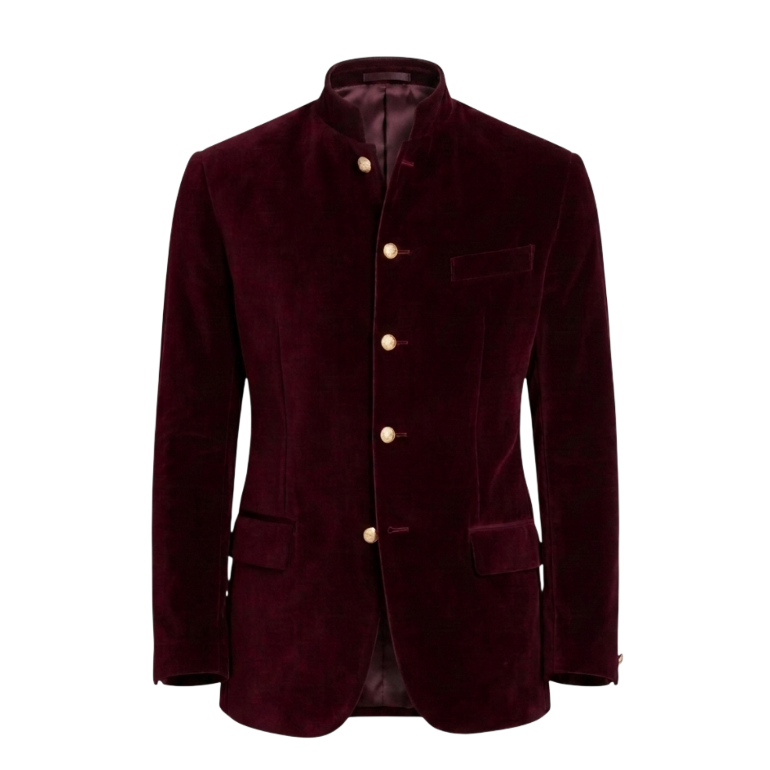 Made to Measure Maroon Italian Velvet Nehru Collar Jacket