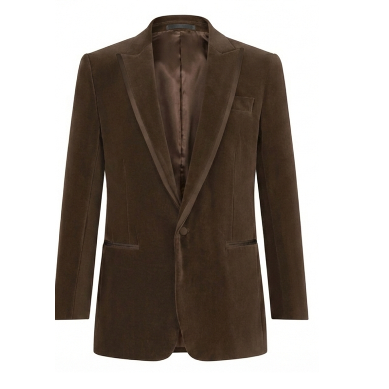 Dark Brown Single Breasted Velvet Blazer - Bown of London