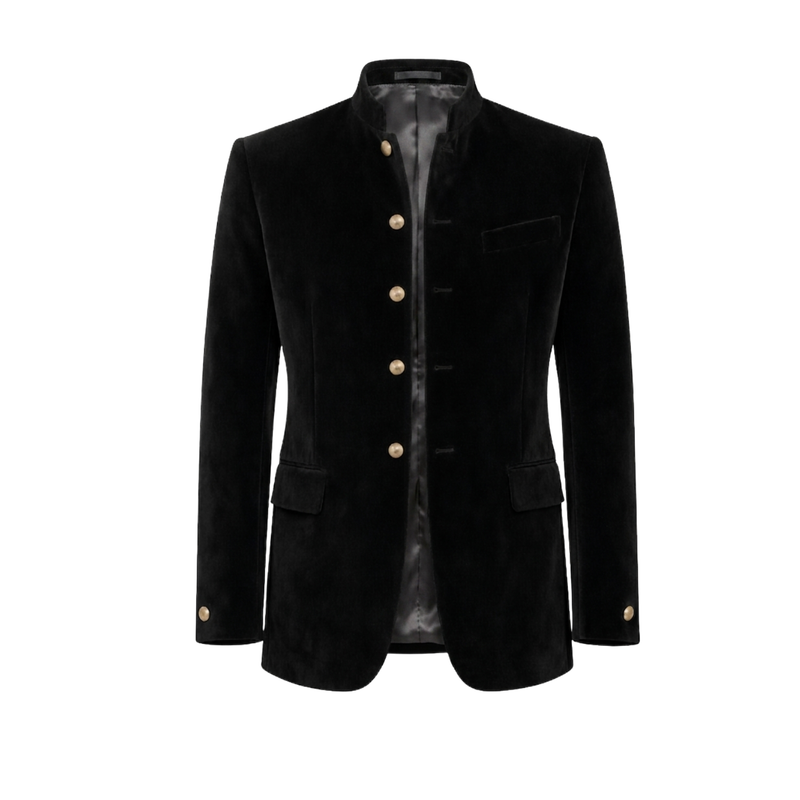Made to Measure Black Italian Velvet Nehru Collar Jacket