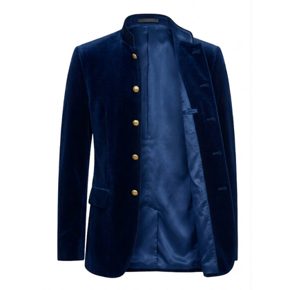 Made to Measure Navy Italian Velvet Nehru Collar Jacket