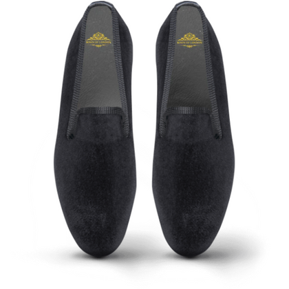Men's Velvet Loafer/Slipper Shoe Plain Black - Bown of London