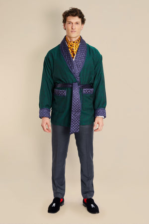 Russborough Mens Green Smoking Jacket - Model Front | Bown of London