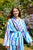 Sunset Blue Striped Womens Bathrobe - Model Lifestyle | Bown of London