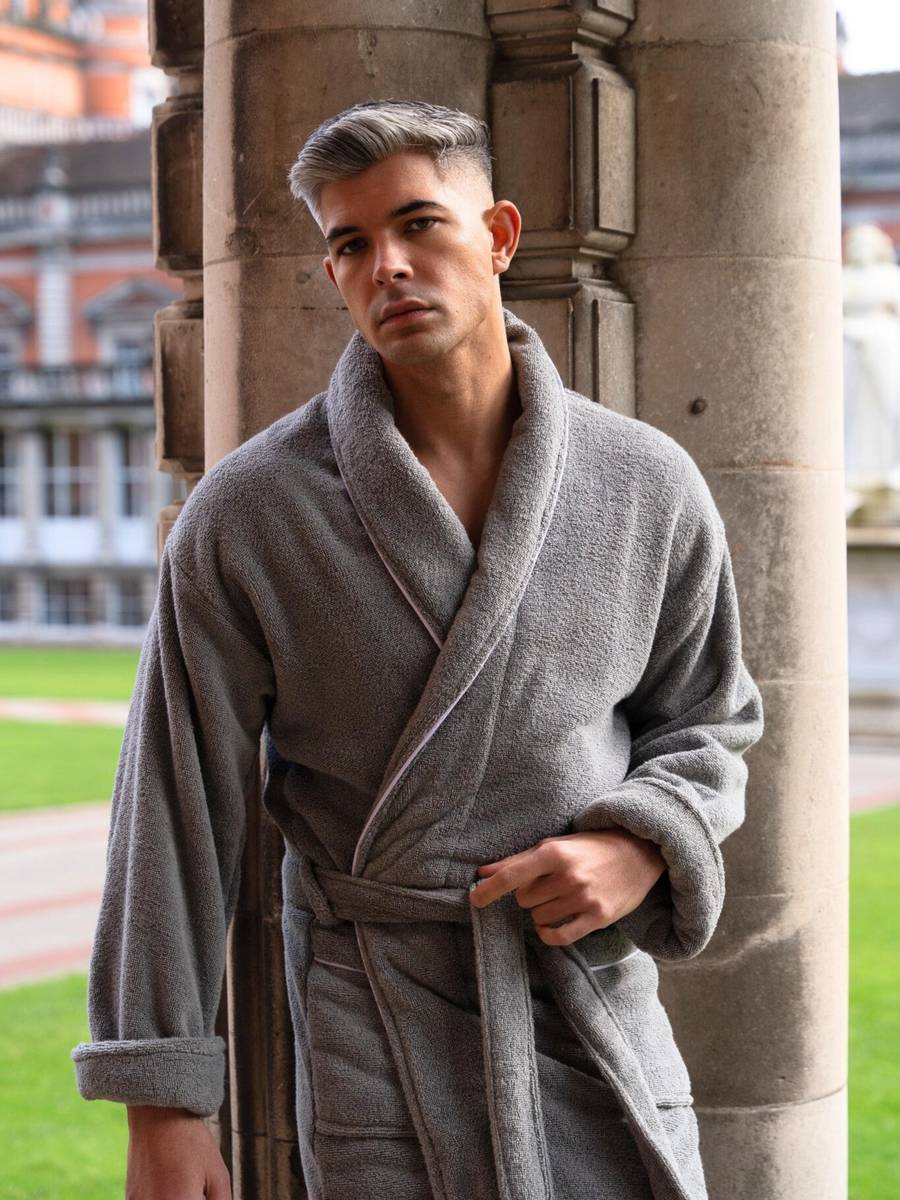 Men's Gray Towelling Bathrobe - Europa