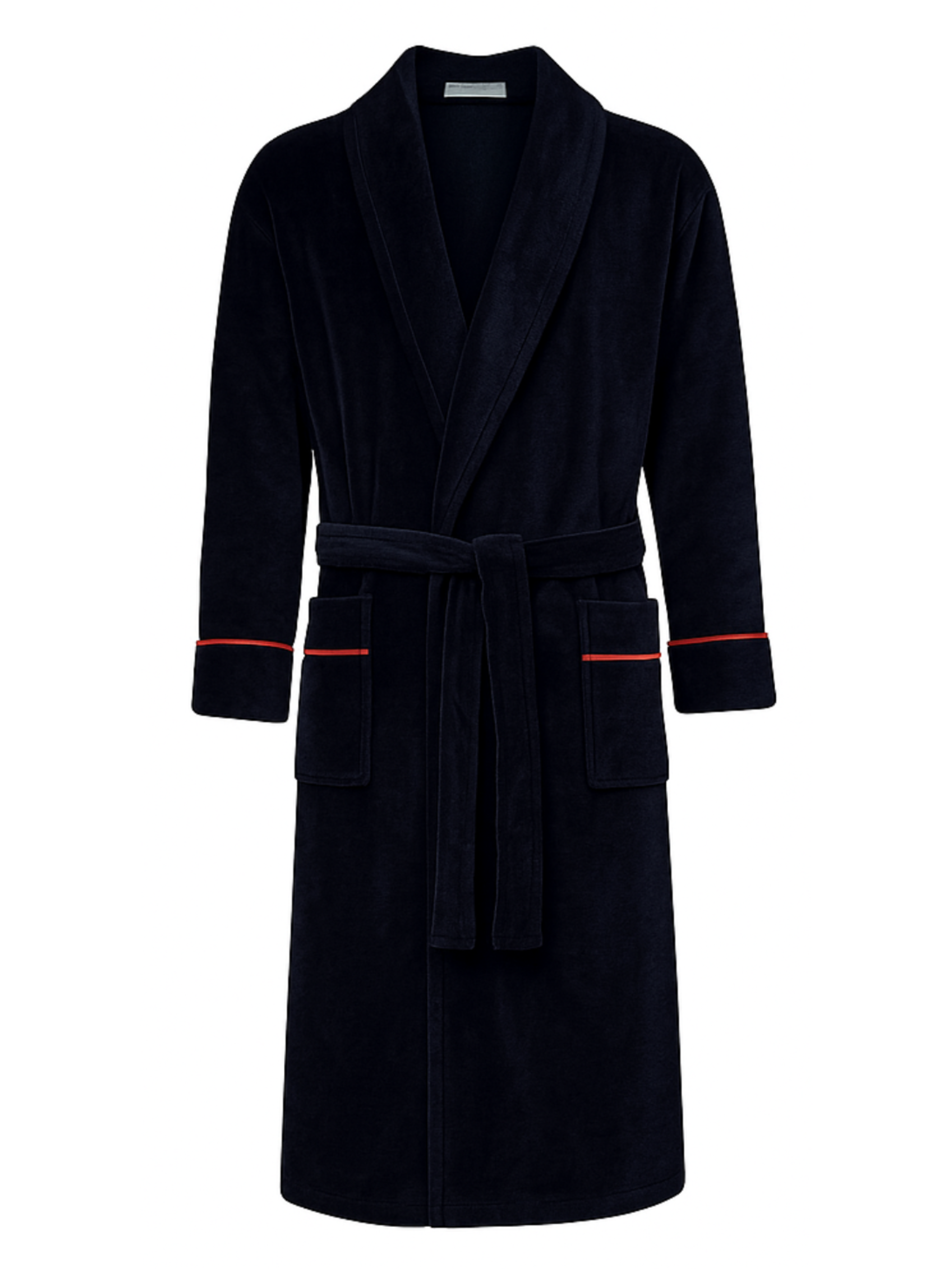 Carnegie Luxury Cotton Long Velvet Smoking Jacket in Navy