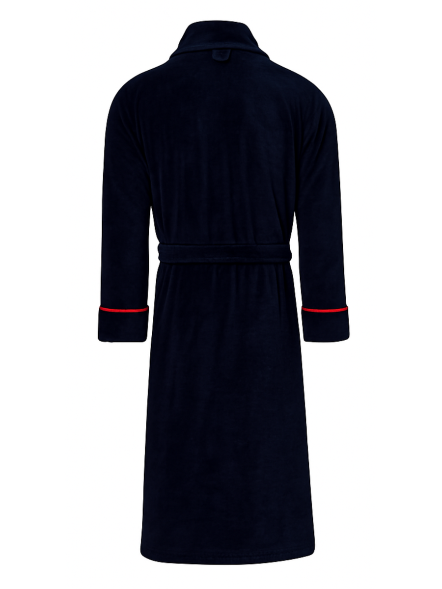 Carnegie Luxury Cotton Long Velvet Smoking Jacket in Navy