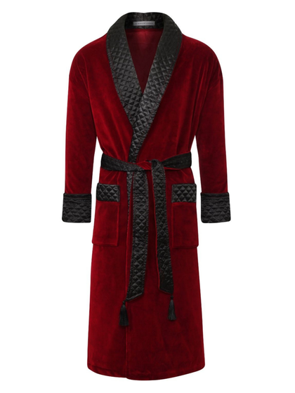 Astor Luxury Cotton Long Velvet Smoking Jacket in Burgundy