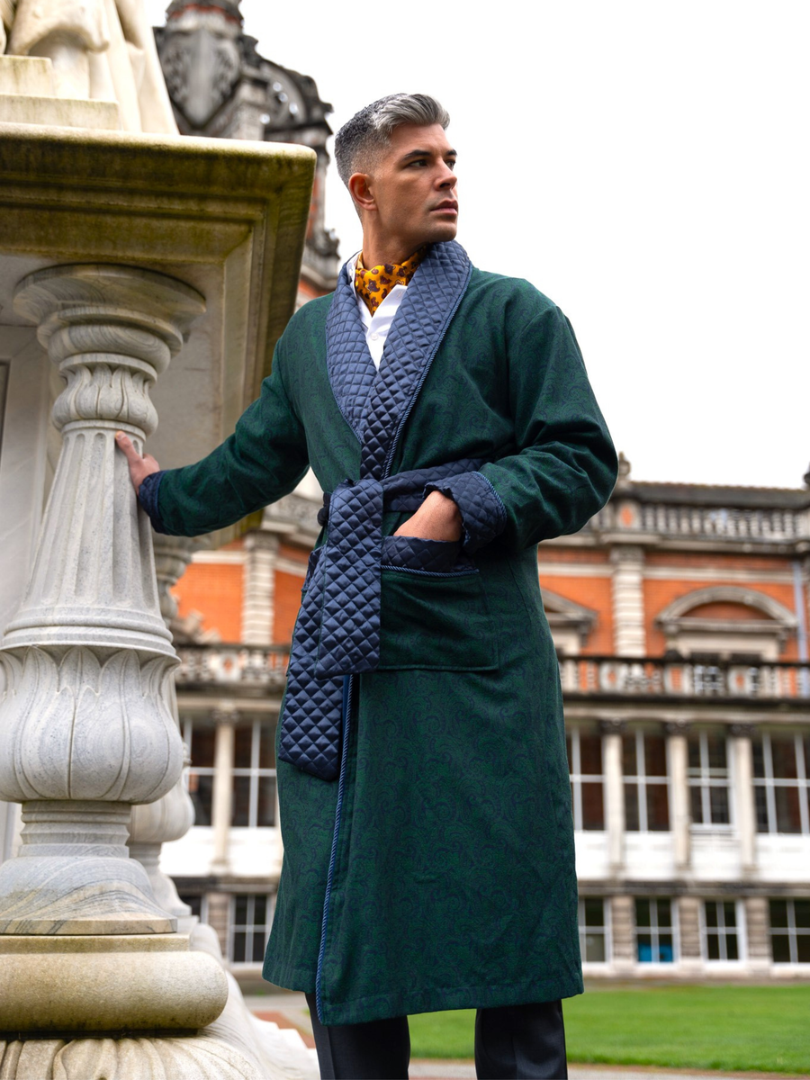 Connaught Long Smoking Jacket Robe in Green