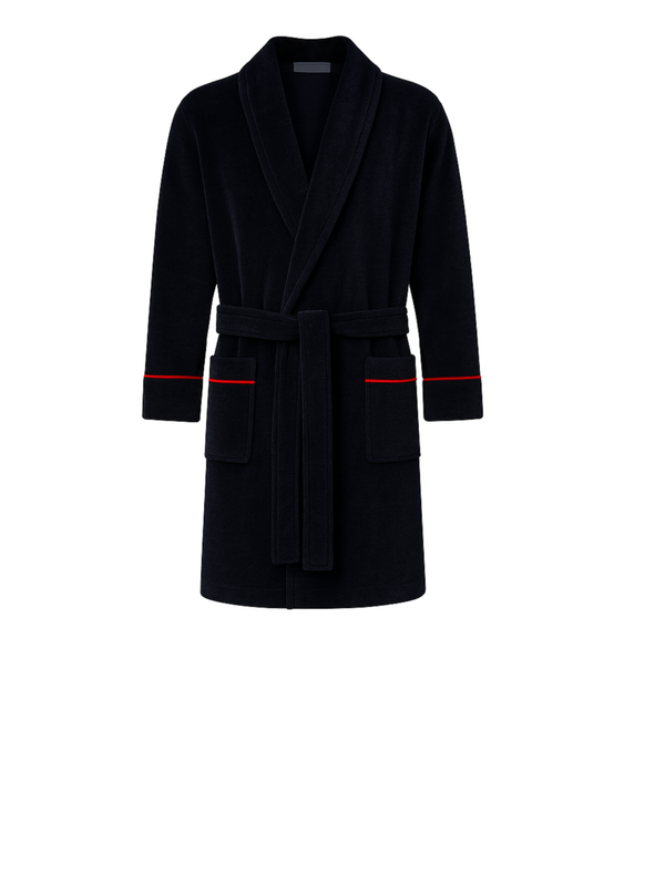 Rockefeller Luxury Cotton Short Velvet Smoking Jacket in Navy