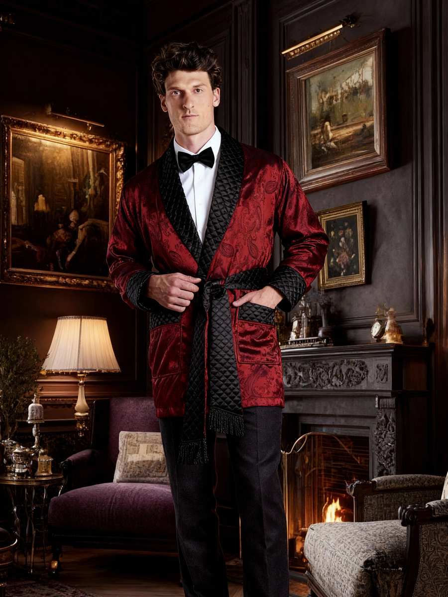 Clarke Men's Short Smoking Jacket - Claret