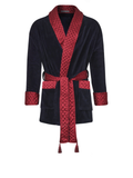 Cliveden Short Velvet Navy Smoking Jacket with Burgundy Piping