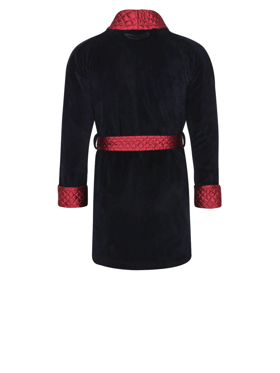 Cliveden Short Velvet Navy Smoking Jacket with Burgundy Piping