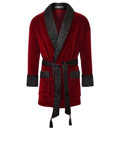 Belgravia Luxury Cotton Short Velvet Smoking Jacket in Burgundy