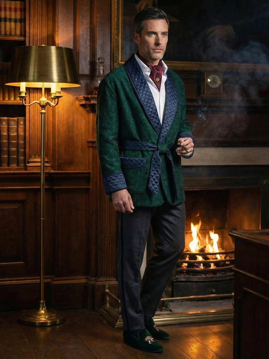 Russborough Short Smoking Jacket in Green
