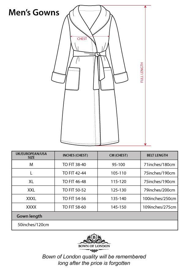 USA Size Chart for Bown of London Bathrobe