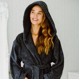 Women's Hooded Towelling Bathrobe - Dark Gray